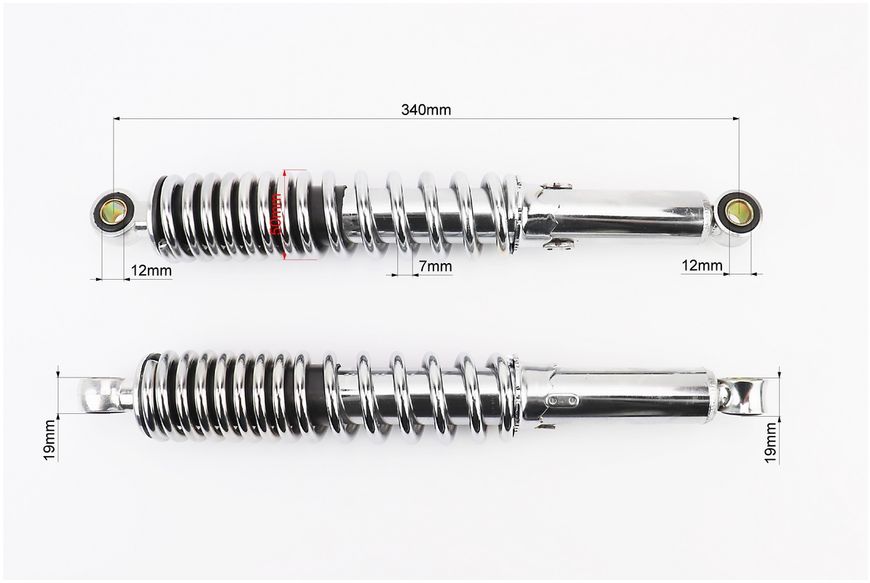 Амортизатор задній 340mm * d50mm (втулка 12mm / втулка 12mm) регулир., хром к-кт 2шт 340319 фото