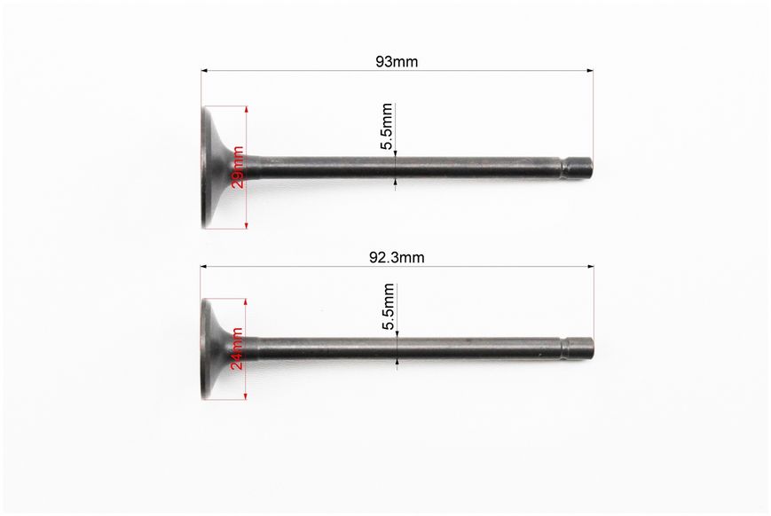 Клапана випускний (НЕМАГНІТний) (h-92,3; d-24), впускний (h-93; d-29) к-кт 2шт 125сc #REF! фото