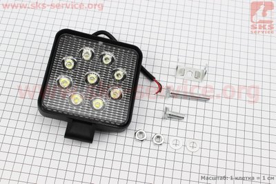 Фара додаткова світлодіодна вологозахисна - 9 LED з кріпленням, квадратна 107*107мм 324615 фото
