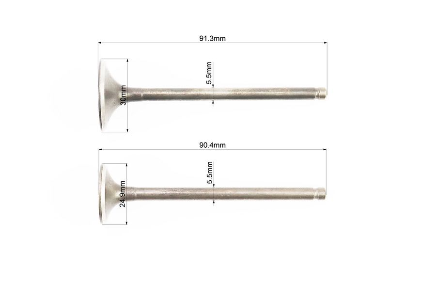 Клапана выпускной (НЕМАГНИТный) (h-90,4; d-24,9), впускной (h-91,3; d-30) к-кт 2шт CB-125cc 321715 фото