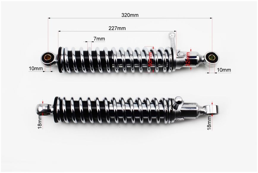 Амортизатор задній 320mm * d50mm (втулка 10mm / втулка 10mm) з важелем регулир., хром к-кт 2шт 342179 фото