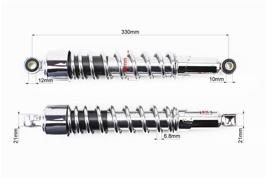 Амортизатор задній 330mm * d52mm (втулка 12mm / втулка 10mm) регулир., хром к-кт 2шт 343010 фото